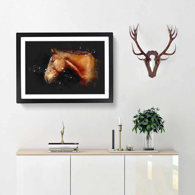 Chestnut Brown Horse - Framed Print, 33cm H x 45cm W x 2cm D, Black Framed