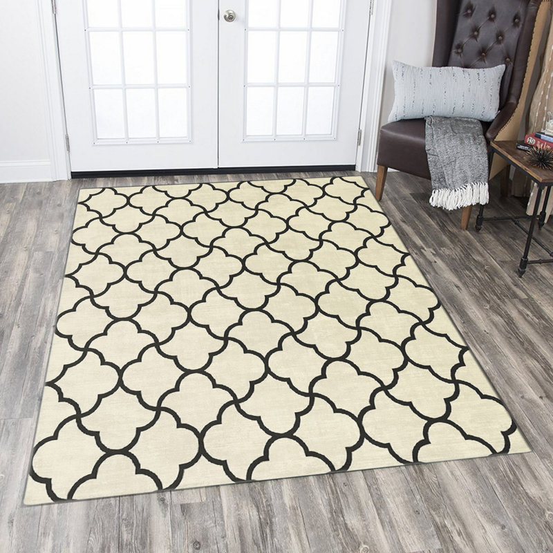 Luxurious Woven Carpet, 5.9 x 9.2 ft, 100% Polyester, Non-Slip Felt Dot Underside | Raschel Knitting, Pile Height: 0.4 in, Total Thickness: 0.4 in | Machine Washable, Elegant Design for Living Room & Bedroom
