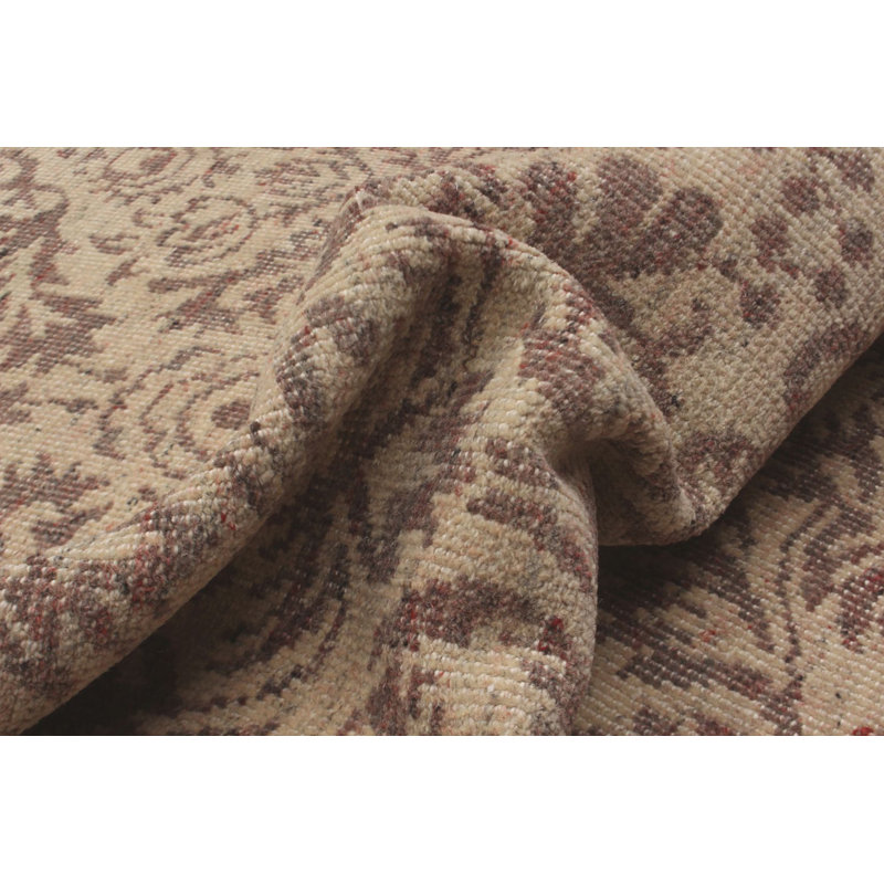 Tapis unique en laine noué à la main style Oushak beige de 7 pi 9 po x 9 pi 7 po Finie