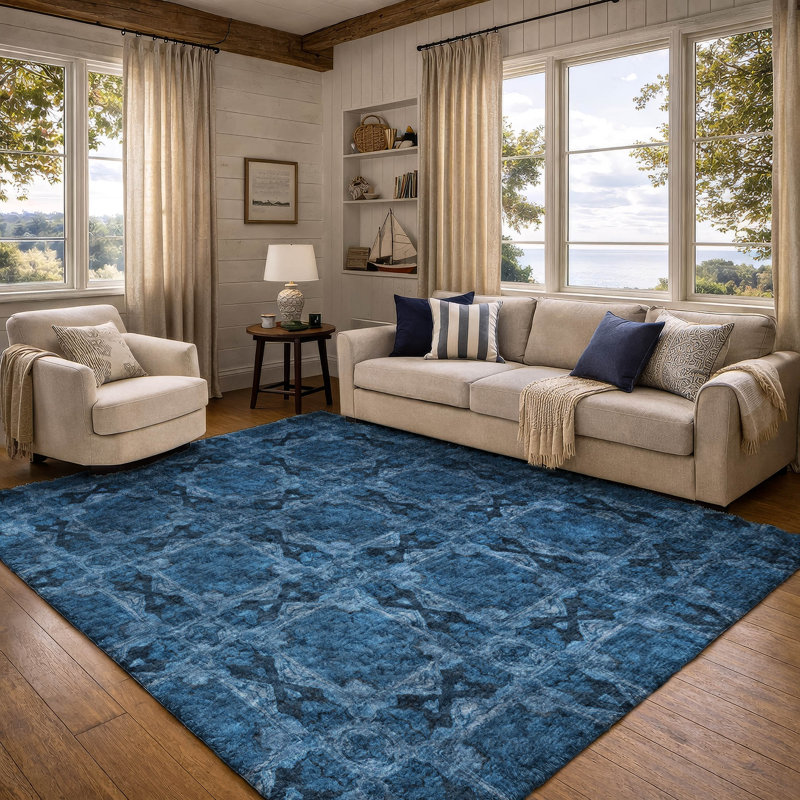 Tapis à poil long de qualité supérieure lavable à la machine ADS564, Navy, 9' x 12'