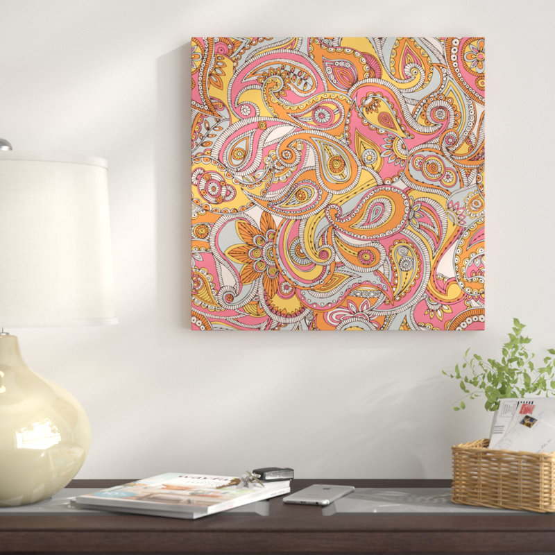 «Spring Paisley», impression sur toile tendue, H 26 po x l 26 po x P 1,5 po, Toile avec cadre noir