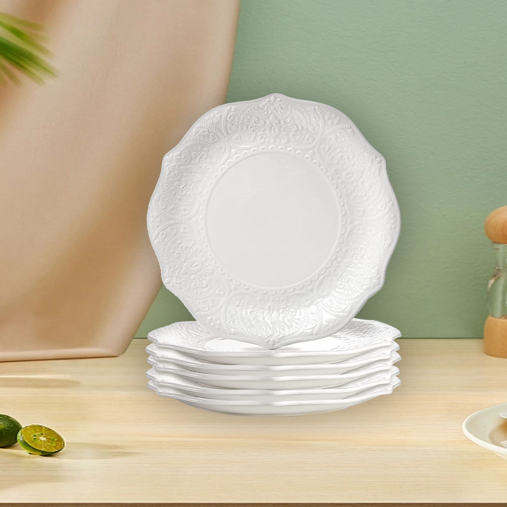 Set Of 6 Porcelain Dinner Plate Embossed Printing Dinnerware For Dinner  Restaurant Family Party