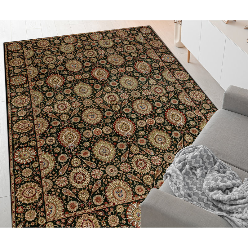 Manchuria Wool Oriental Area Rug in Beige/Black