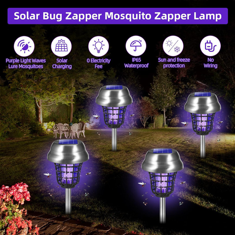 4 Pack Solar Mosquito Zapper 2026 Upgraded – Outdoor Waterproof Bug Killer For Moths, Gnats, Flies, Fruit Flies, Solar Powered Insect Repellent Light For Backyard, Garden, Patio