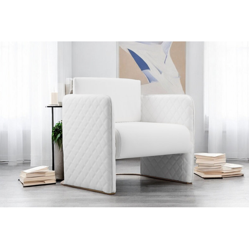 Lusso Faux Leather Club Chair, White Faux Leather