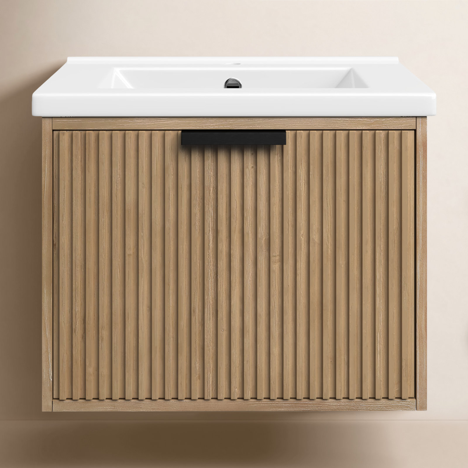  24" Wall-Mounted Single Bathroom Vanity Set, Weathered Fir, Matte Black