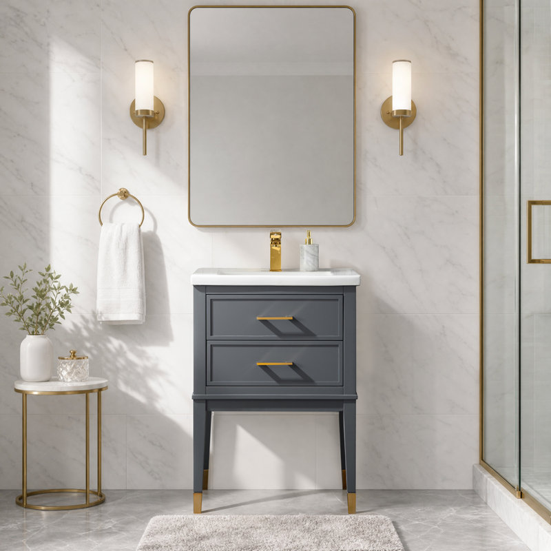 Ensemble de meuble-lavabo simple 24 po Deon, Gris, 34" H x 24" W x 18.5" D