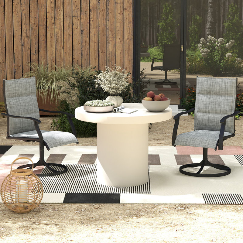 Set of 2 Outdoor Patio 360° Swivel Dining Rocking Chairs - UV Resistant, Padded PVC-coated Polyester Mesh, Rust-Proof Steel Frame, 400 Lb Capacity