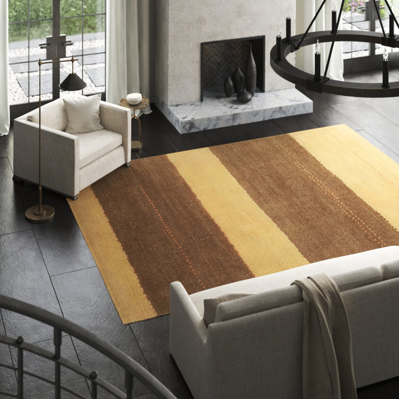 Supai Wool Striped Area Rug in Beige/Brown/|Orange, Rectangle 12' x 16'
