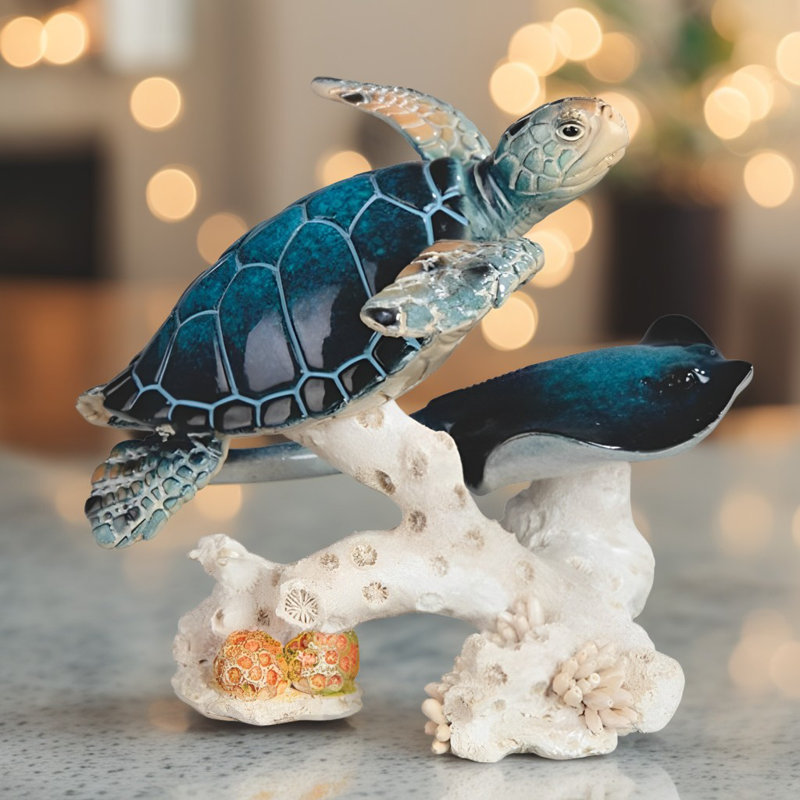 Figurine de tortue de mer l 5 po avec raie manta