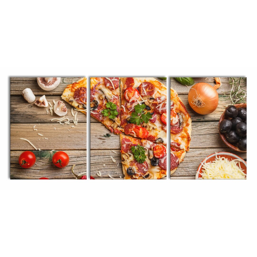 3-tlg. Leinwandbilder-Set Pizza Italia auf Holztisch