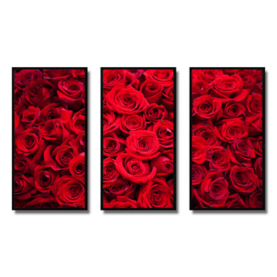 Winter Red Rose - ensemble de 3 reproductions d'art encadrées sur toile florales