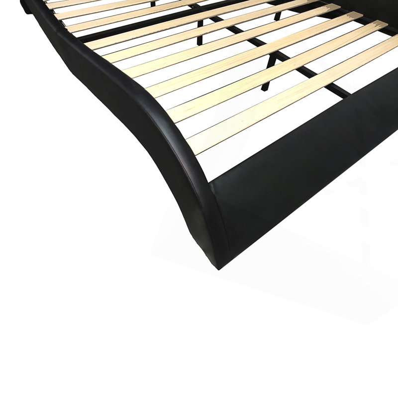 Structure de lit tapissier en similicuir avec éclairage DEL, connexion Bluetooth, massage par vibration du dossier, Noir