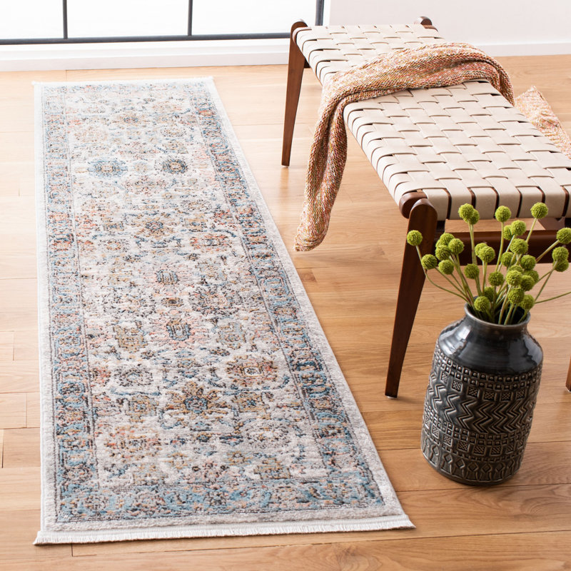 Tapis oriental gris / bleu Radium, Tapis de couloir 2 pi 2 po x 8 pi