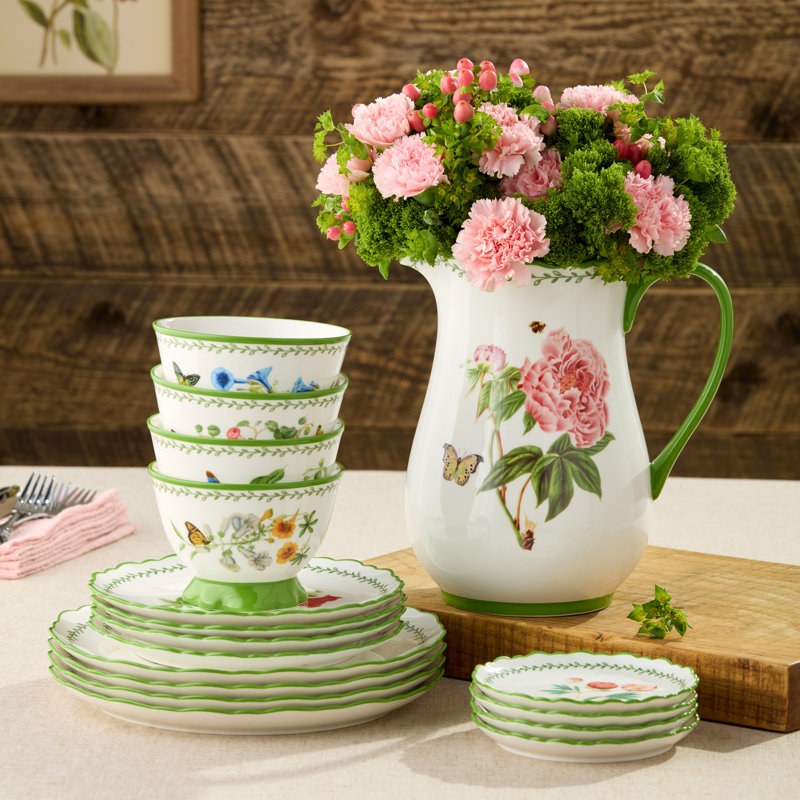 Ensemble de pots en porcelaine 3 pièces Mirabella, élégants pots de rangement floraux hermétiques avec papillons et garniture festonnée, parfaits pour le café, le thé, le sucre, la farine, les collations, l'organisation du garde-manger et le décor du comptoir