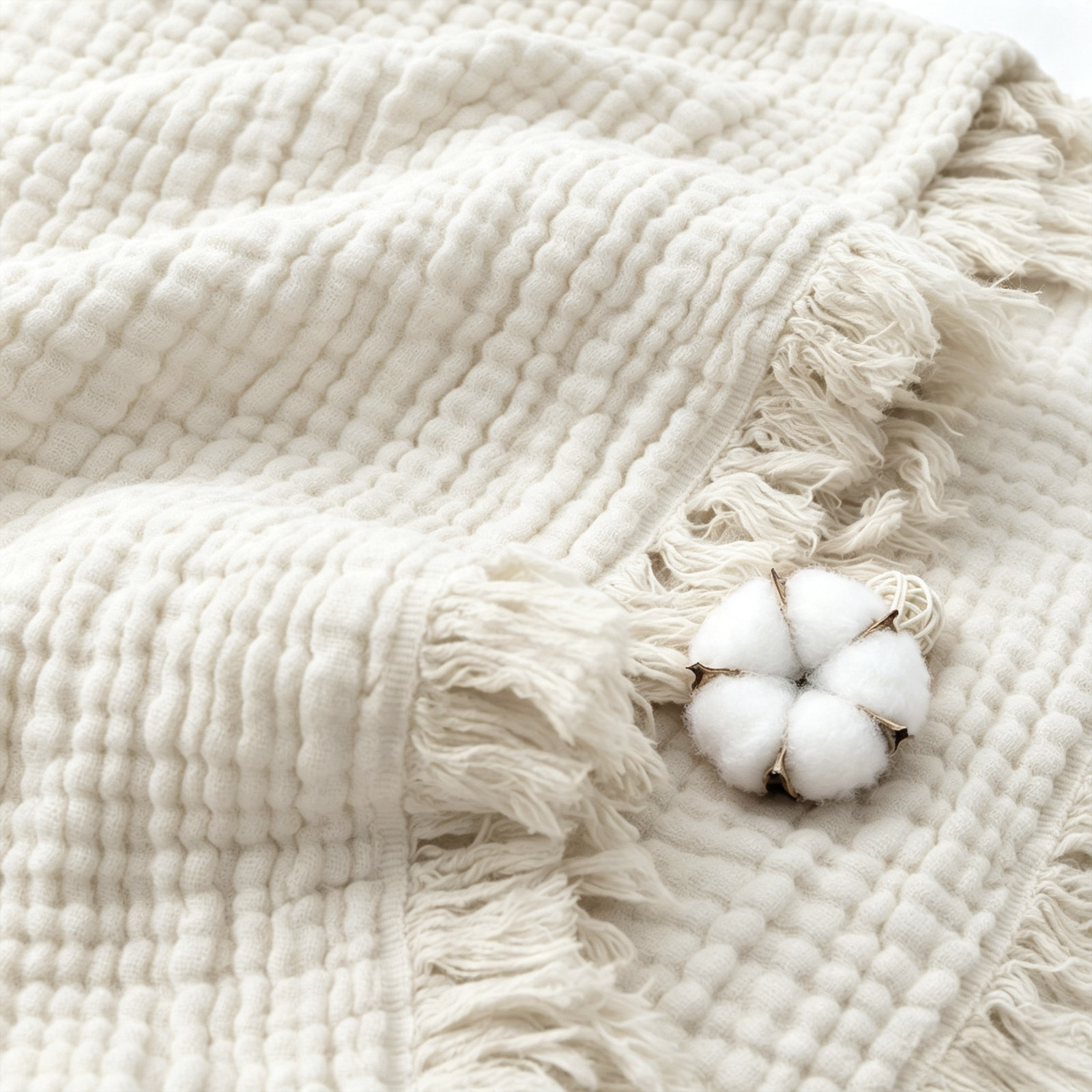 Plain Weave / Muslin Throw Blanket, Cream
