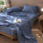 MooMee Flat Sheet 100% Washed Cotton Linen Like Textured Breathable Lightweight-107894574-107894589