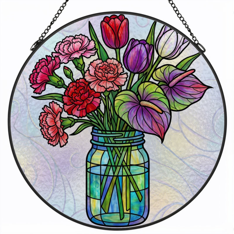 Vitrail d'arrangement floral H 7,8 po