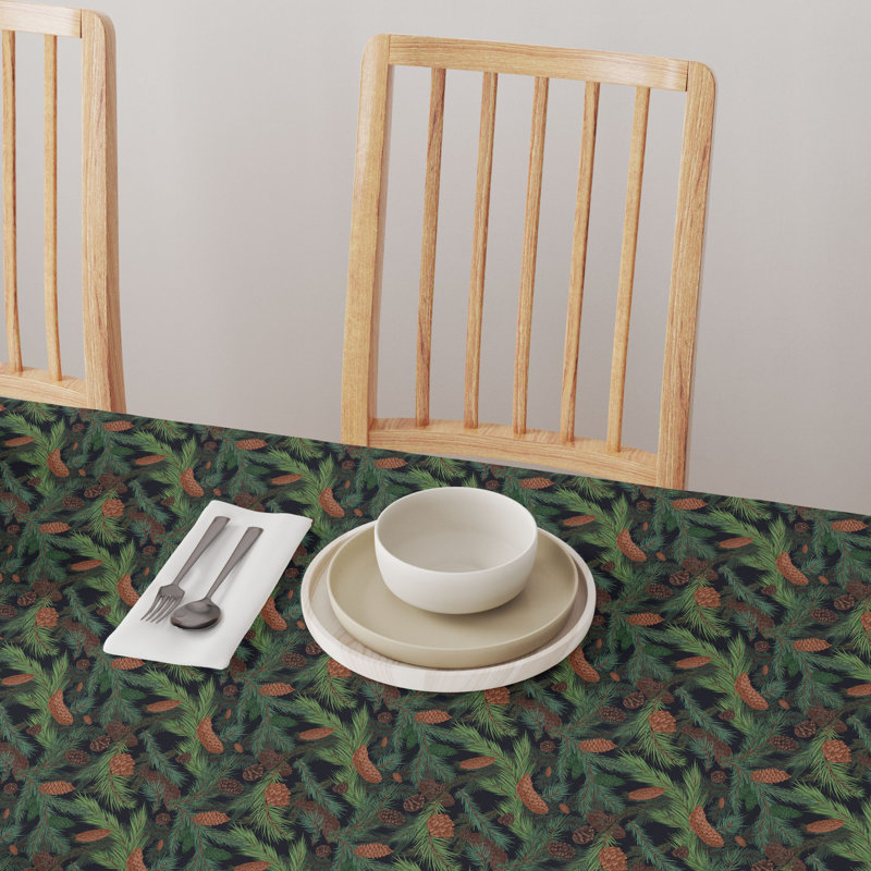 Geometric Christmas Tablecloth, 90" L x 90" W, Fir Branches and Green Pines