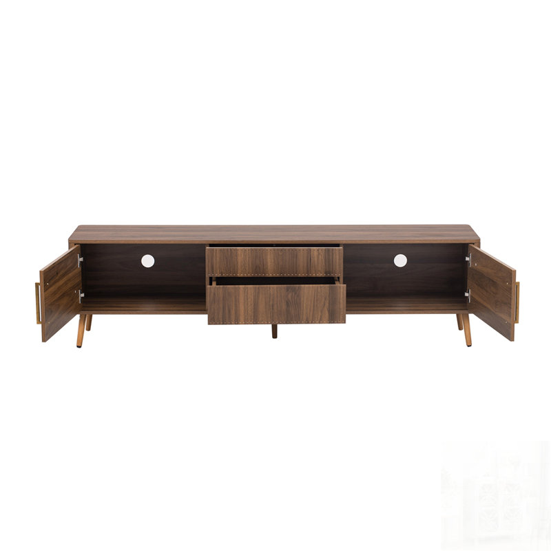 Meuble télé Mid-Century avec 2 tiroirs, console multimédia pour un rangement amélioré et un style rétro dans le salon ou le cinéma maison