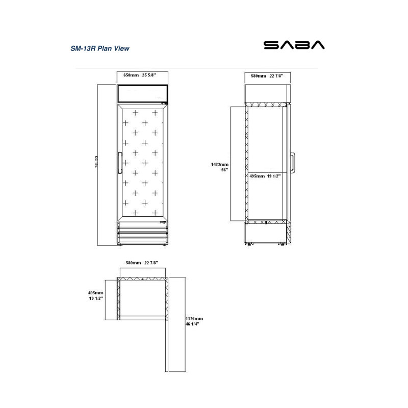 Black Glass Door Commercial Merchandiser Refrigerator, 26''
