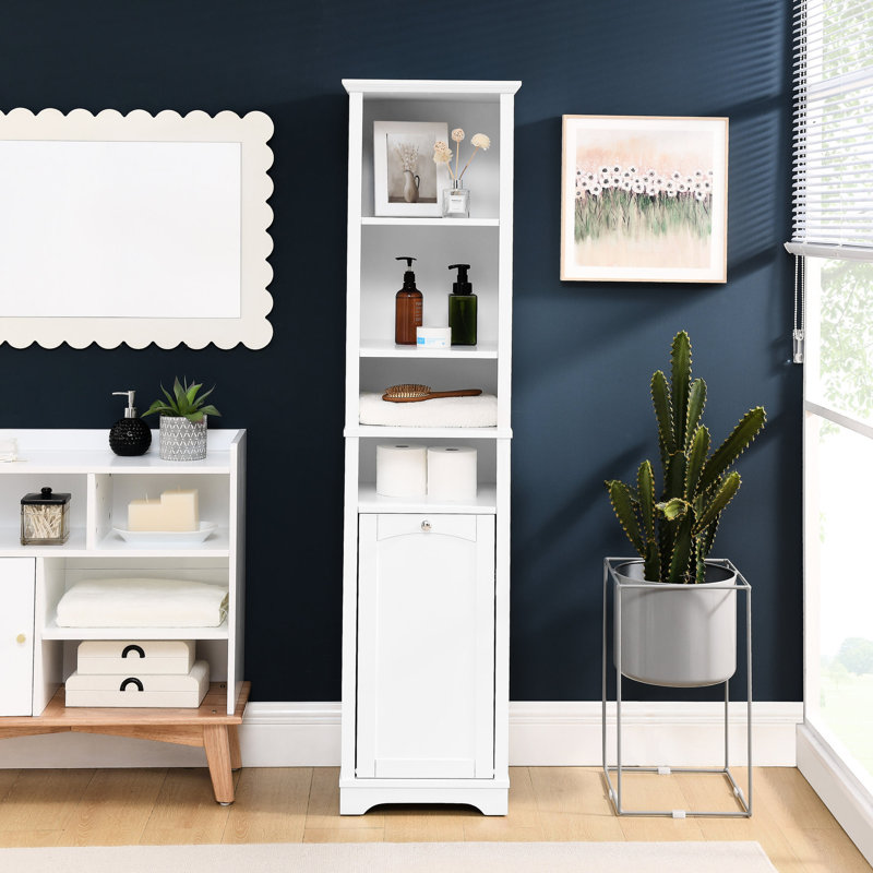 Armoire de salle de bain blanche 63,8 "- étagère à 4 niveaux et panier à vêtements compact compact pour un usage domestique
