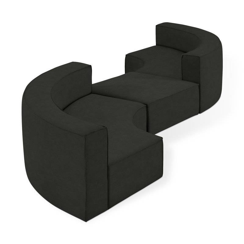 Canapé modulaire réversible avec repose-pieds Mix Modular, Cuir végétalien Appleskin couleur réglisse