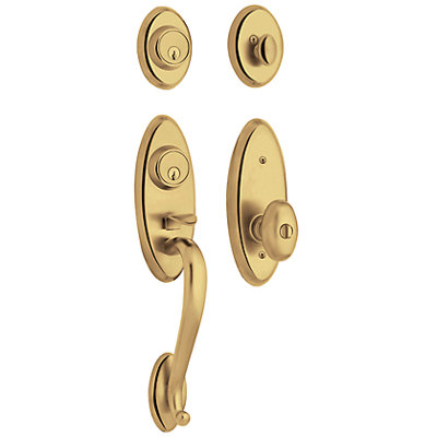 Landon Handleset with Single Cylinder Deadbolt and Door Knob and Rosette
