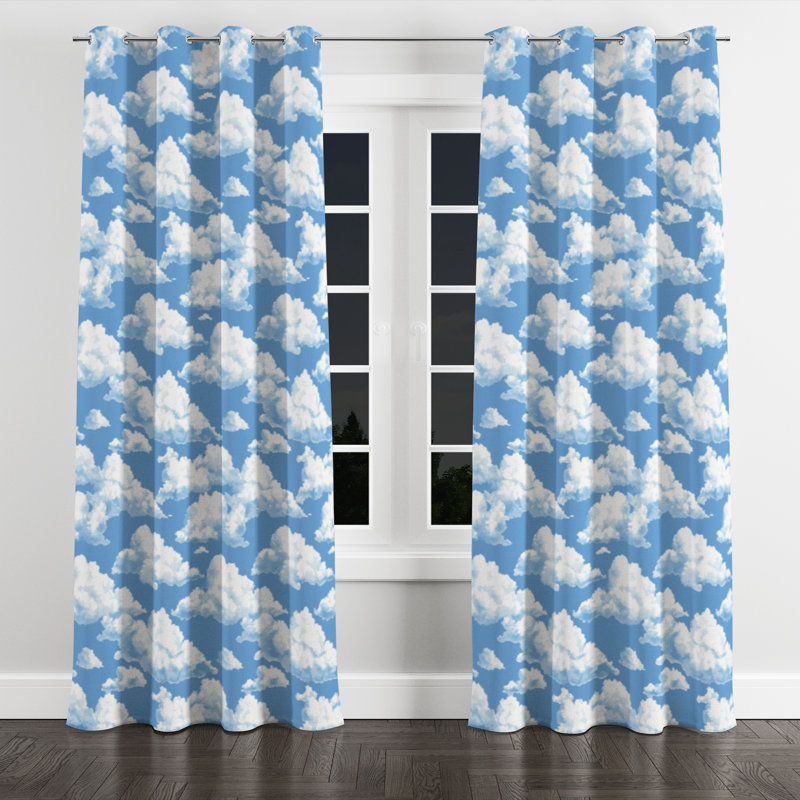 French Country Room Darkening Curtains - White Cloud Toile Grommet Curtain - 1 Panel, 52" W x 63" L, Silver Grommets