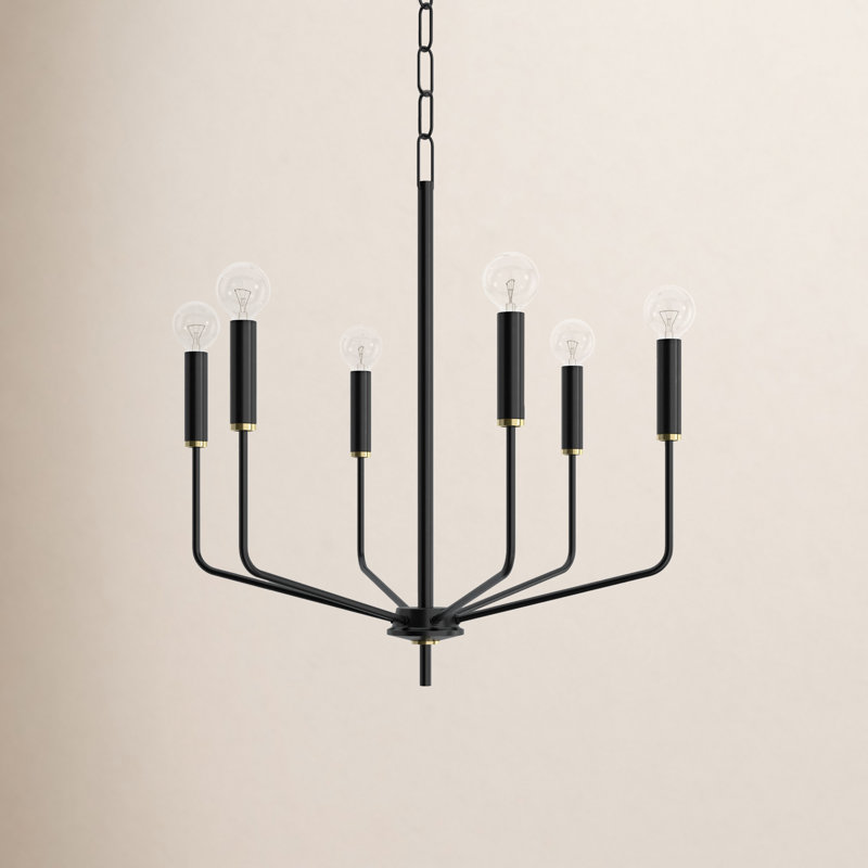 6-Light Chandelier, Laiton vieilli / noir doux