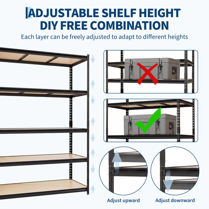 Heavy-Duty 5-Tier Adjustable Metal Garage Shelving Unit, Industrial Storage Rack for Garage/Basement, 48"L x 18"W x 72"H - Size: 122 x 45 x 183 cm