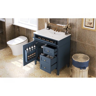 Meuble-lavabo de salle de bain 30 po avec lavabo supérieur, meuble-lavabo moderne avec 2 tiroirs et tiroir basculant, meuble-lavabo simple