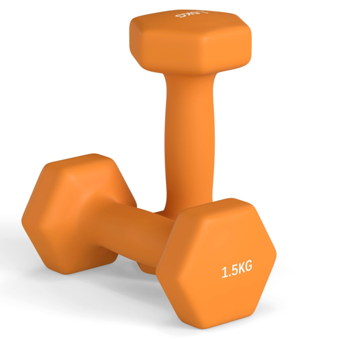 2 X 1.5kg Hexagonal Dumbbells Set, Non-slip Grip Hand Weights With Anti-roll Hex Design, Floor-friendly Plastic Coating, Compact Fitness Dumbbells For