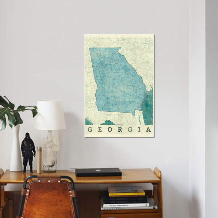 «Georgia Map», impression sur toile, H 18 po x l 12 po x P 1,5 po, Toile tendue, Pas de tapis