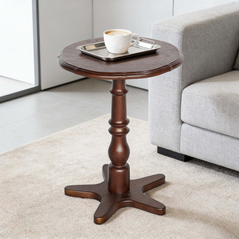 15.75 inch Round Small End Table, Wooden Pedestal Side Coffee Tables, Vintage Accent Nightstand for Living Room, Bedroom, Entryway (Walnut)