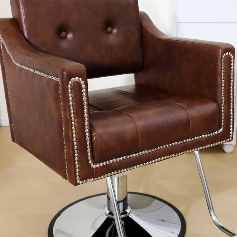 Nashira Faux Leather Swivel Salon Barber Chair, Brown