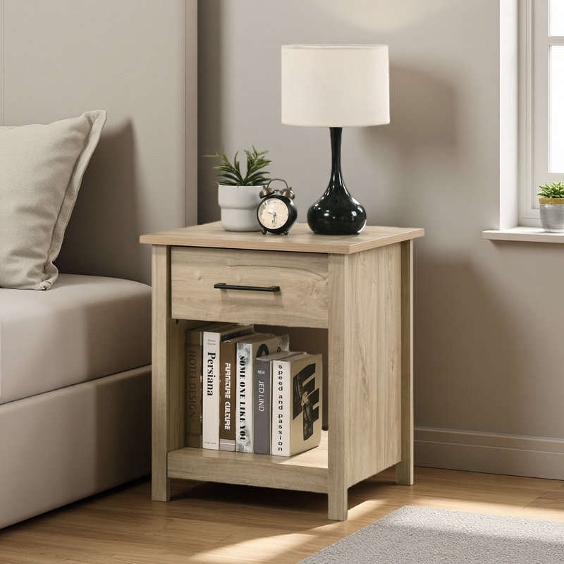 20"W 1-Drawer Nightstand Bedside Table, Light Oak