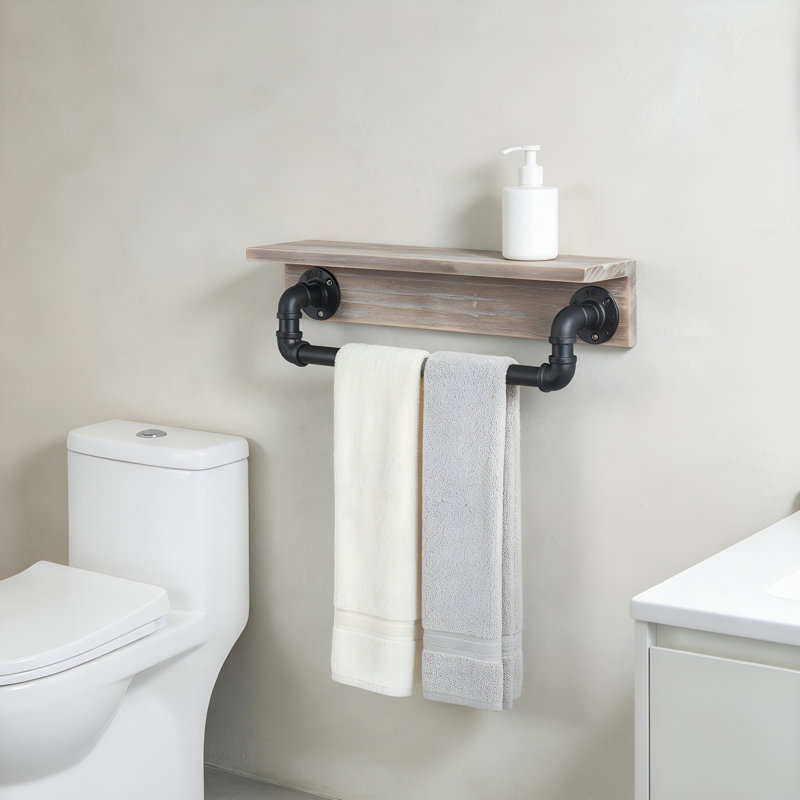 Solid Wood Wall Mounted Towel Rack, 5.9" H x 19.7" L x 3.9" D, RetroGrey