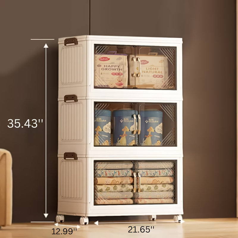 3 Pack Stackable Folding Storage Closet with Lid and 4 Wheels