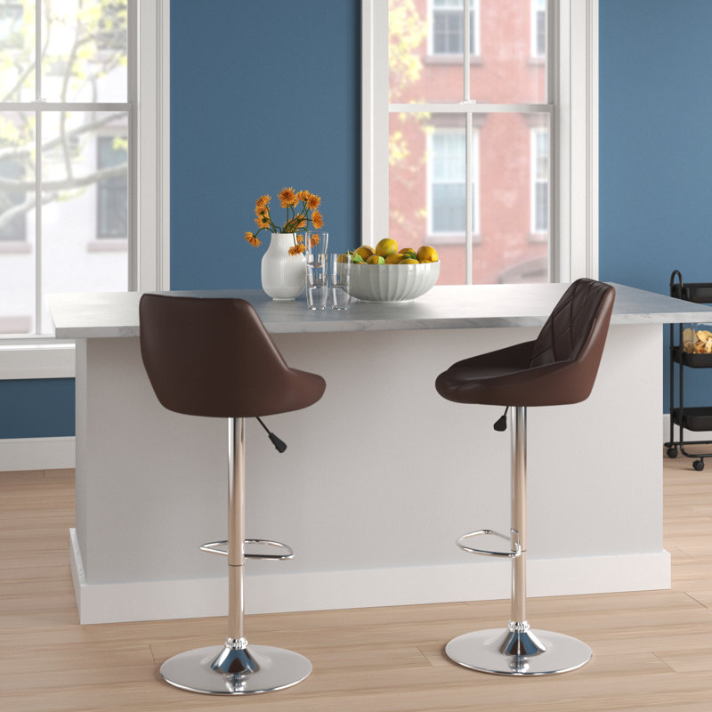 Swivel Upholstered Adjustable Height Counter Stool with Metal Frame, Brown