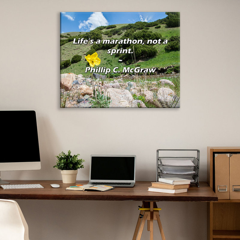 Citation artistique «Life's a marathon, not a sprint». Toile tendue par Phillip C. McGraw, H 13 po x l 18 po