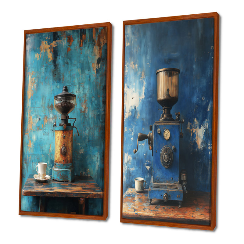 Ensemble de 2 moulins à café Blue VIntage Blue I - Coffee Wall Art, H 32 po x l 32 po, Impression encadrée, Brun