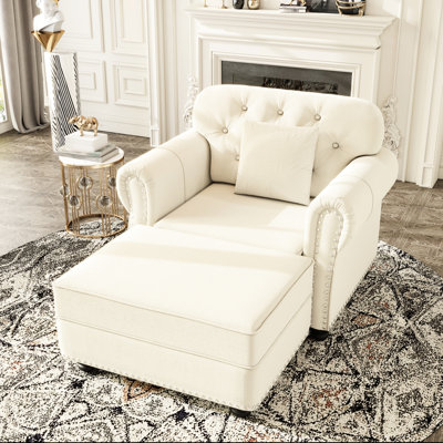 Canapé de 41,3 po de style Mid-Century moderne en velours avec accoudoirs roulés, canapé Chesterfield capitonné à boutons avec garniture cloutée pour petit espace, appartement, salon, beige