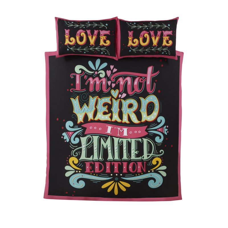Percale Graphic Print & Text Duvet Cover Set with Pillowcases, Single Duvet Cover + 1 Standard Pillowcase