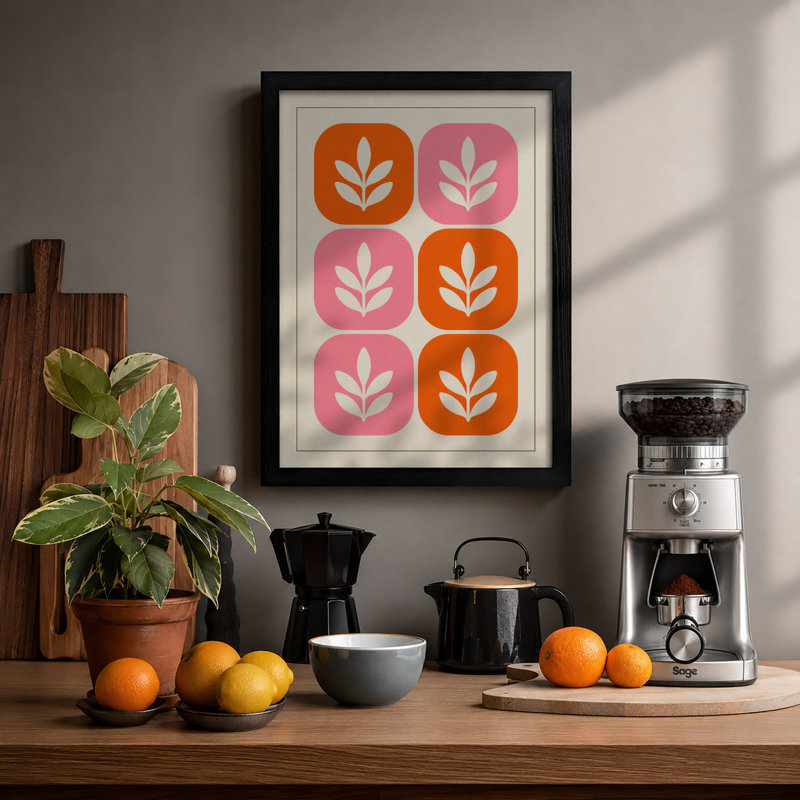 Leaf Tiles Modern Geometric - Framed Print, A2 - 59.4 x 42.0 cm, Black