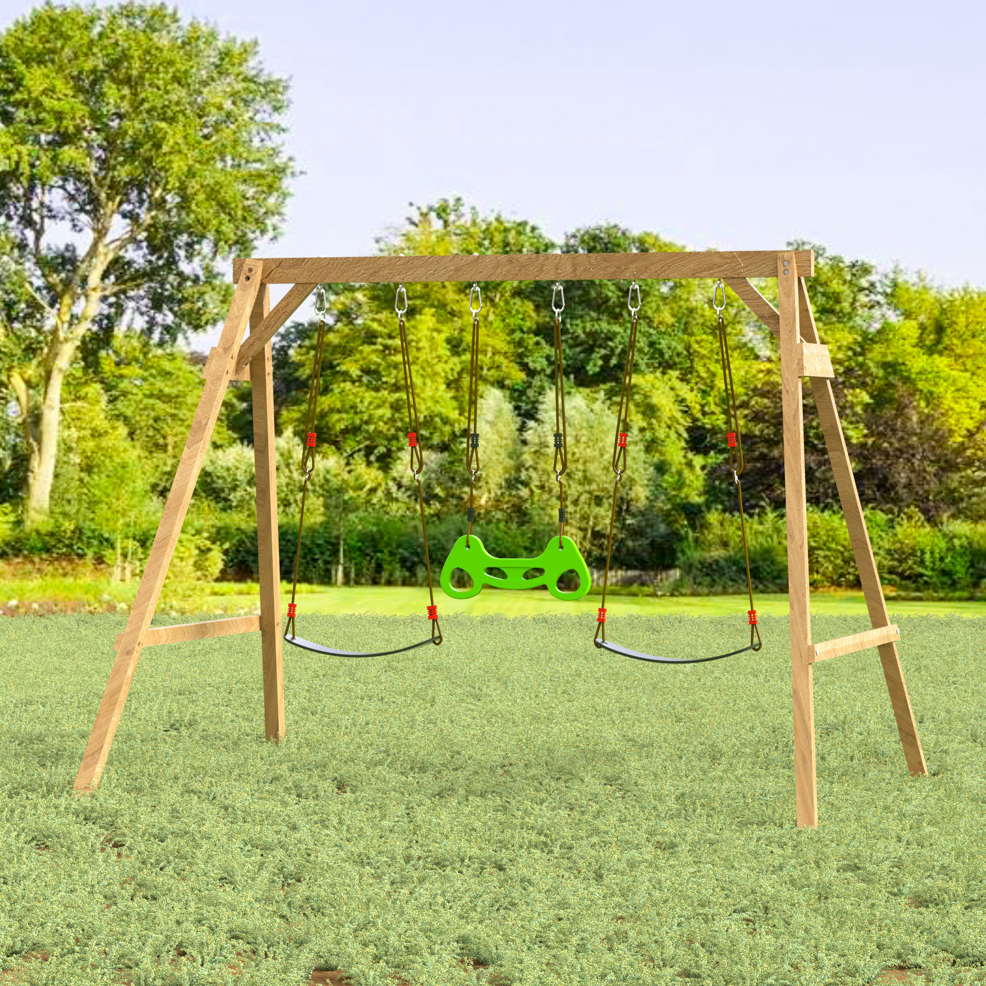 EROMMY Wooden Swing Sets For Backyard With Belt Swings And
