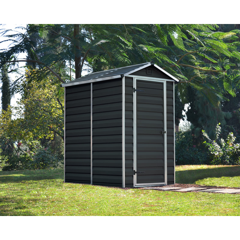 Palram Canopia Skylight 4' x 6' Plastic Storage Shed, Midnight Gray DIY Backyard Shed, Polycarbonate Panels, Aluminum Frame Outdoor Storage for Lawn Mower, Bike, Garden Tools