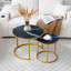 Ensemble de 2 tables basses gigognes à plateau noir avec cadre doré, rondes et tables en bois à motif de marbre, salon, chambre à coucher, appartement, table de chevet simple industrielle moderne-41680606