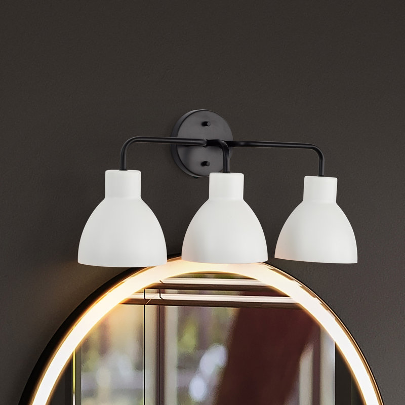 Éclairage de salle de bain à intensité variable 3 lumières Florian, Noir mat, Blanc mat