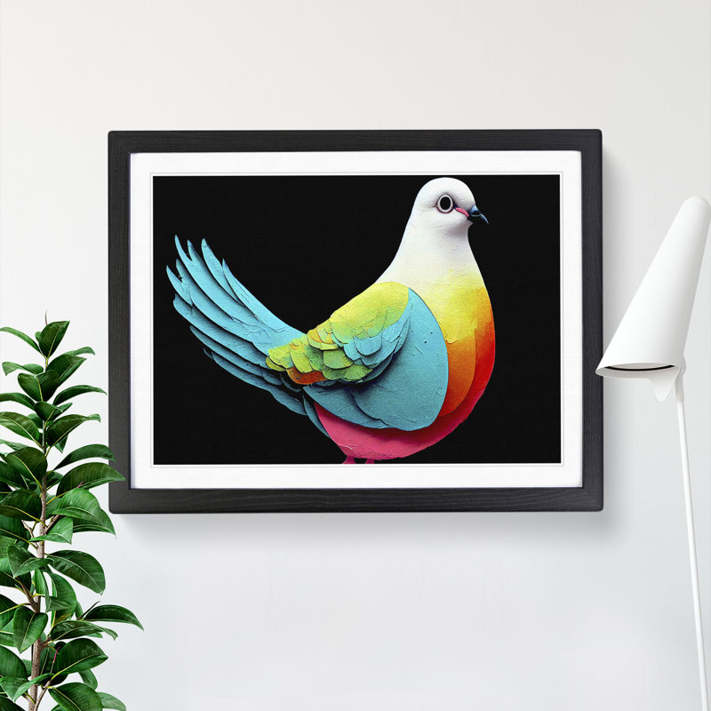 XH1022-9450X Unique Dove Bird - Single Picture Frame Painting, Black, 46cm H x 64cm W x 2cm D
